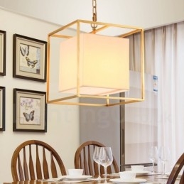 1 Light Retro Rustic Luxury Brass Pendant Lamp Chandelier with Fabric Shade
