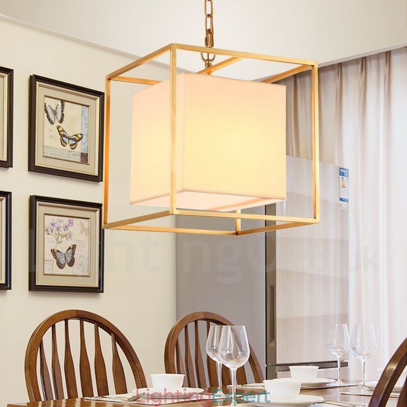 1 Light Retro Rustic Luxury Brass Pendant Lamp Chandelier with Fabric Shade