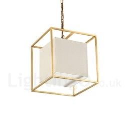 1 Light Retro Rustic Luxury Brass Pendant Lamp Chandelier with Fabric Shade