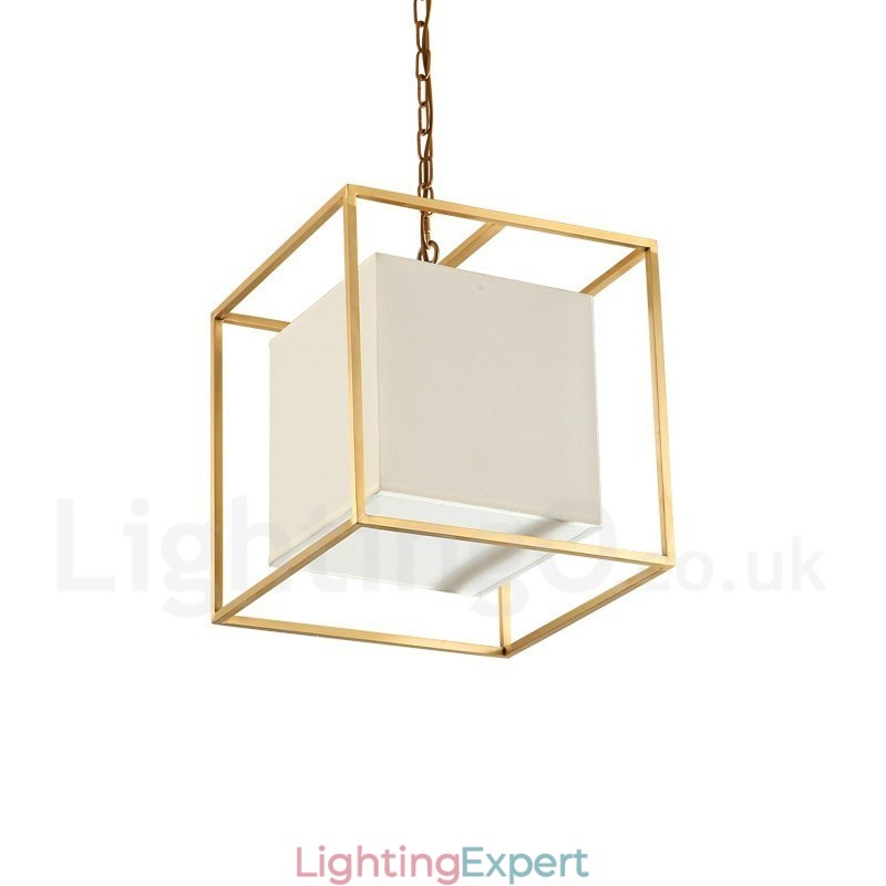 1 Light Retro Rustic Luxury Brass Pendant Lamp Chandelier with Fabric Shade