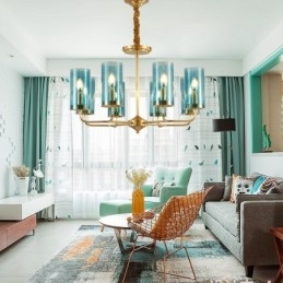 8 Light Retro Rustic Luxury Brass Pendant Lamp Chandelier with Glass Shade