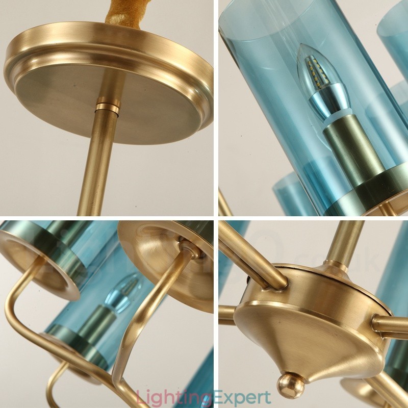 8 Light Retro Rustic Luxury Brass Pendant Lamp Chandelier with Glass Shade