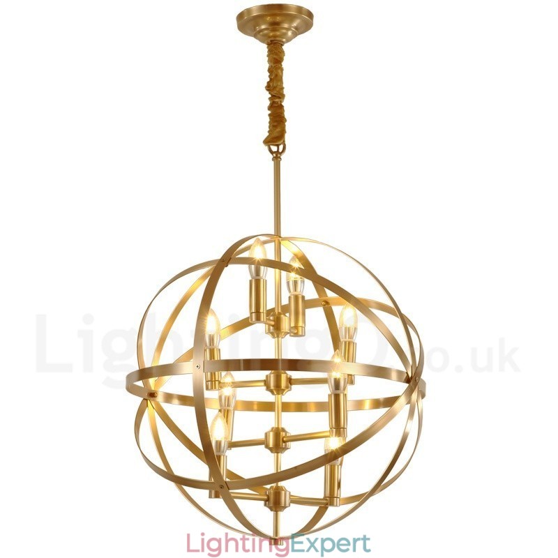 8 Light Retro Rustic Luxury Brass Pendant Lamp Chandelier