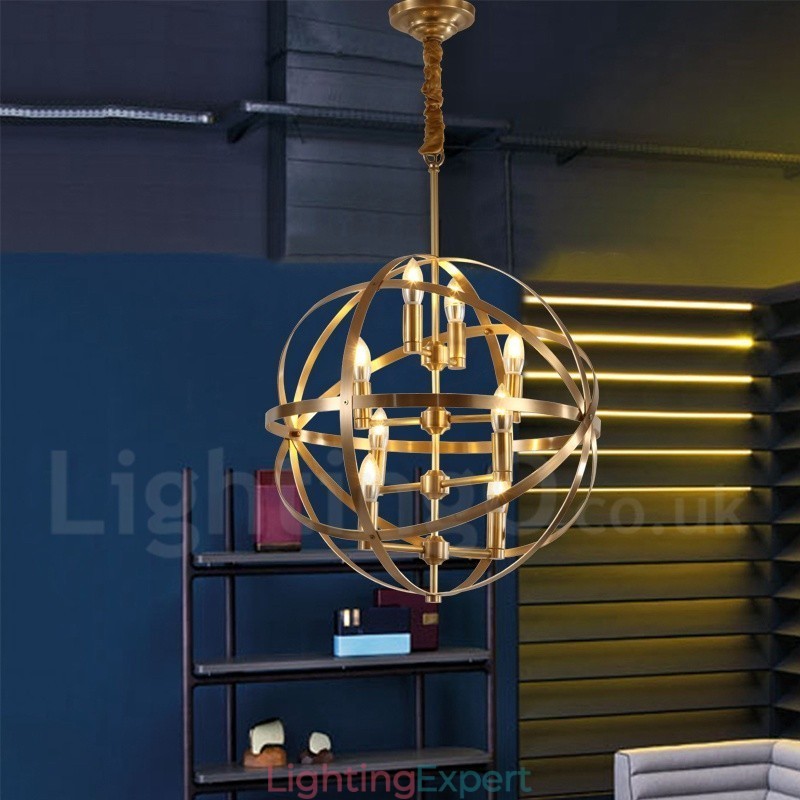 8 Light Retro Rustic Luxury Brass Pendant Lamp Chandelier