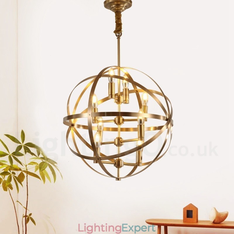 8 Light Retro Rustic Luxury Brass Pendant Lamp Chandelier