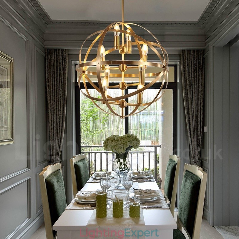 8 Light Retro Rustic Luxury Brass Pendant Lamp Chandelier