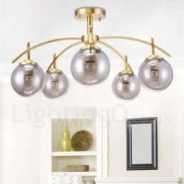 8 Light Retro Rustic Luxury Brass Pendant Lamp Chandelier with Glass Shade