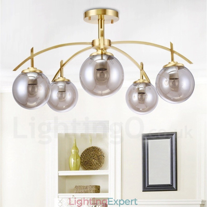 8 Light Retro Rustic Luxury Brass Pendant Lamp Chandelier with Glass Shade