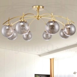 8 Light Retro Rustic Luxury Brass Pendant Lamp Chandelier with Glass Shade