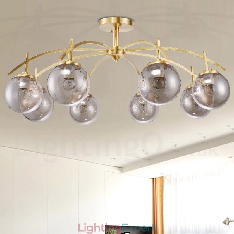 8 Light Retro Rustic Luxury Brass Pendant Lamp Chandelier with Glass Shade