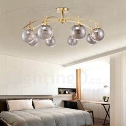 8 Light Retro Rustic Luxury Brass Pendant Lamp Chandelier with Glass Shade