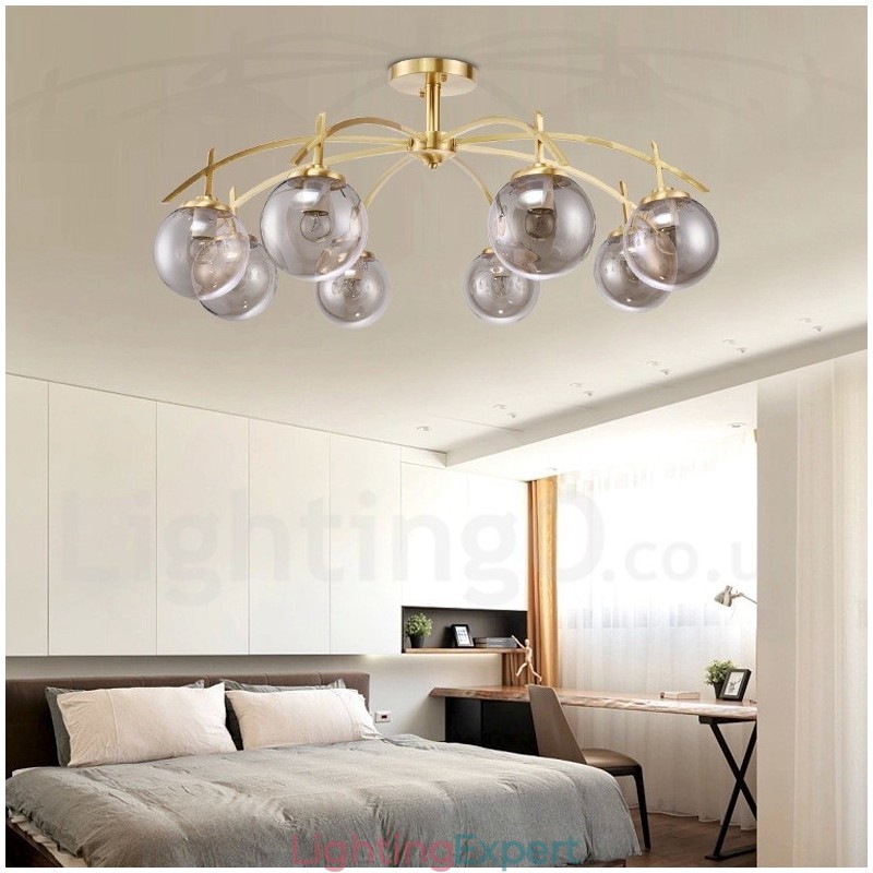 8 Light Retro Rustic Luxury Brass Pendant Lamp Chandelier with Glass Shade