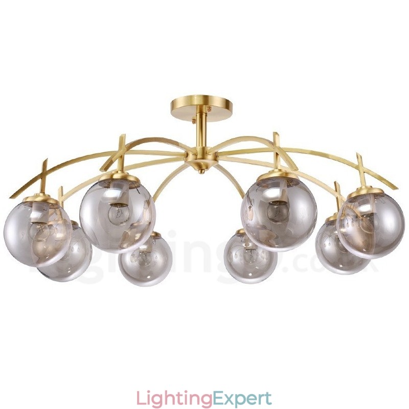 8 Light Retro Rustic Luxury Brass Pendant Lamp Chandelier with Glass Shade