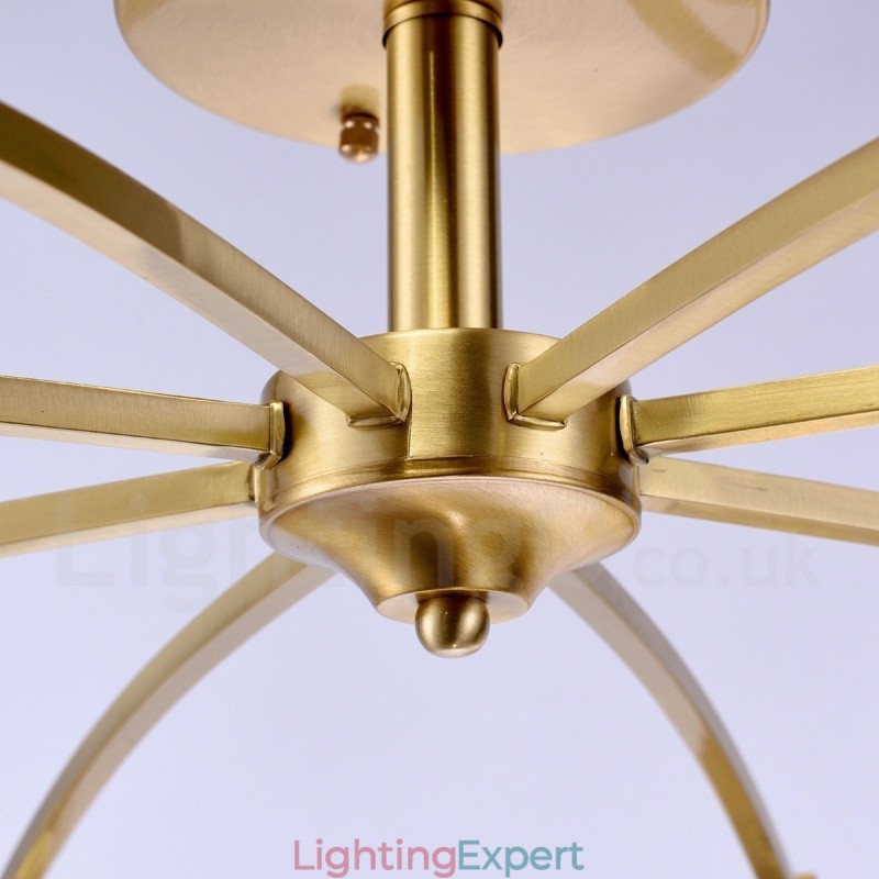 8 Light Retro Rustic Luxury Brass Pendant Lamp Chandelier with Glass Shade