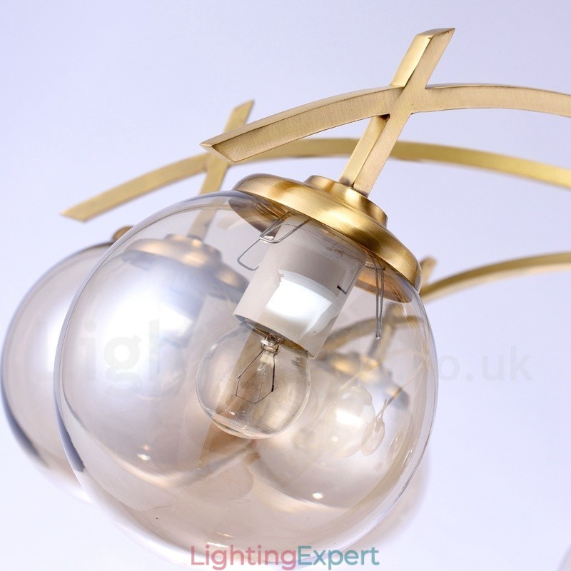 8 Light Retro Rustic Luxury Brass Pendant Lamp Chandelier with Glass Shade