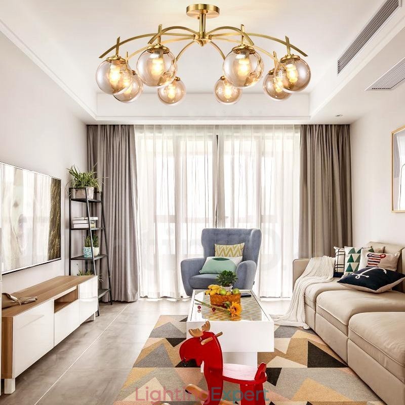 8 Light Retro Rustic Luxury Brass Pendant Lamp Chandelier with Glass Shade