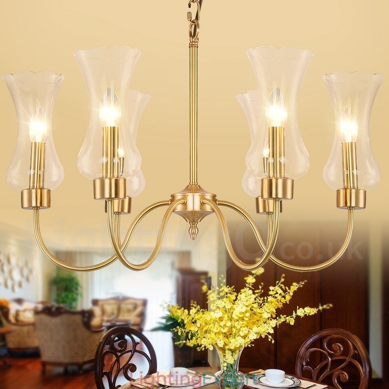 6 Light Retro Rustic Luxury Brass Pendant Lamp Chandelier with Glass Shade