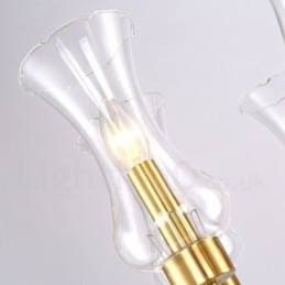 6 Light Retro Rustic Luxury Brass Pendant Lamp Chandelier with Glass Shade