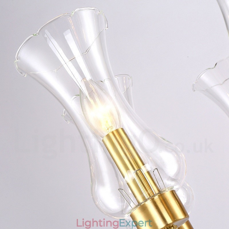6 Light Retro Rustic Luxury Brass Pendant Lamp Chandelier with Glass Shade