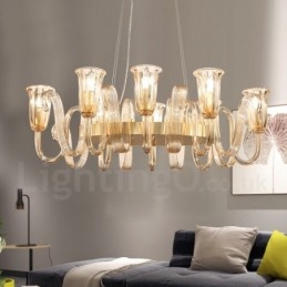8 Light Retro Rustic Luxury Aluminum alloy Pendant Lamp Chandelier with Glass Shade