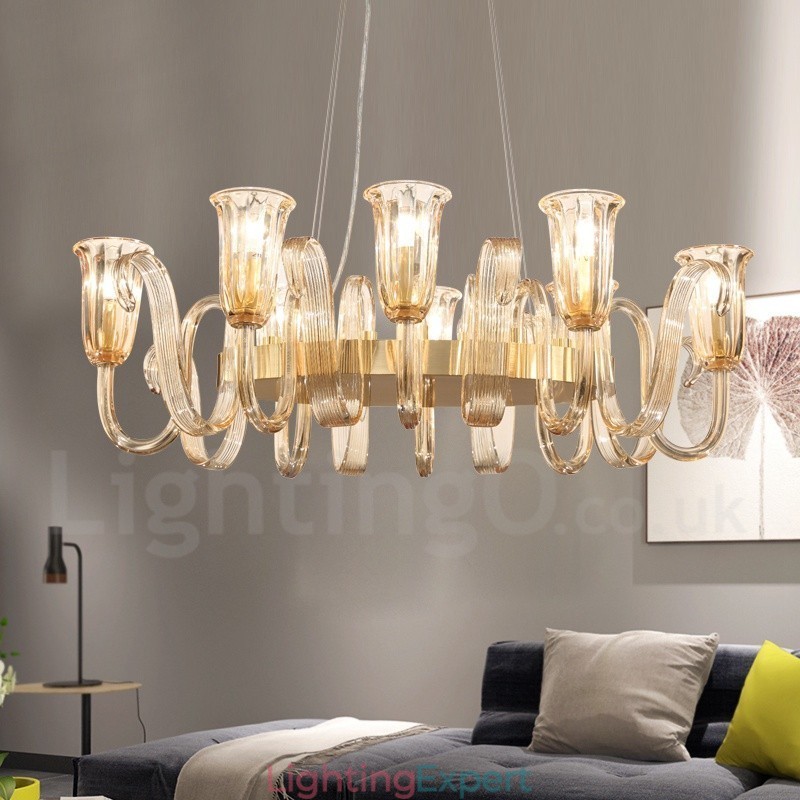 8 Light Retro Rustic Luxury Aluminum alloy Pendant Lamp Chandelier with Glass Shade