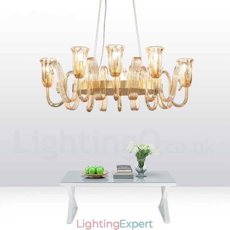 8 Light Retro Rustic Luxury Aluminum alloy Pendant Lamp Chandelier with Glass Shade
