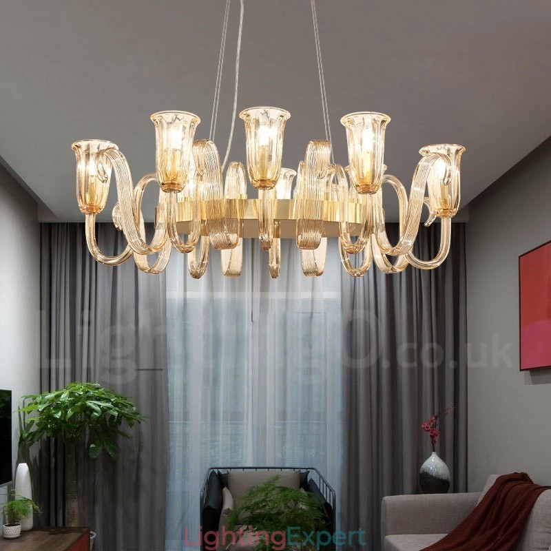 8 Light Retro Rustic Luxury Aluminum alloy Pendant Lamp Chandelier with Glass Shade
