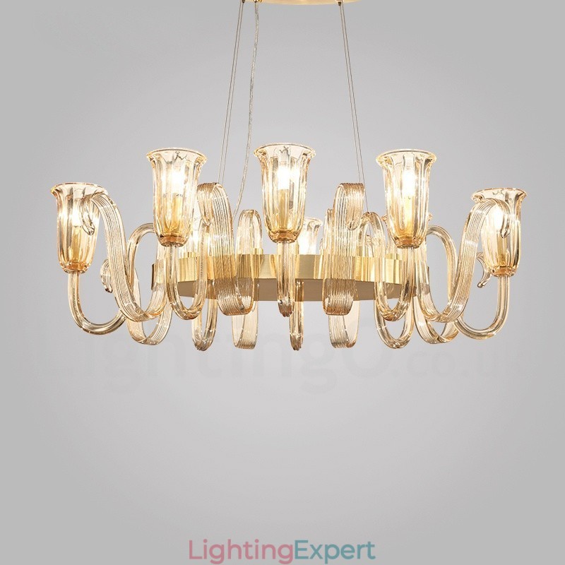 8 Light Retro Rustic Luxury Aluminum alloy Pendant Lamp Chandelier with Glass Shade