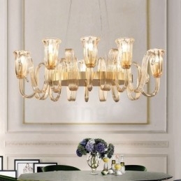 8 Light Retro Rustic Luxury Aluminum alloy Pendant Lamp Chandelier with Glass Shade