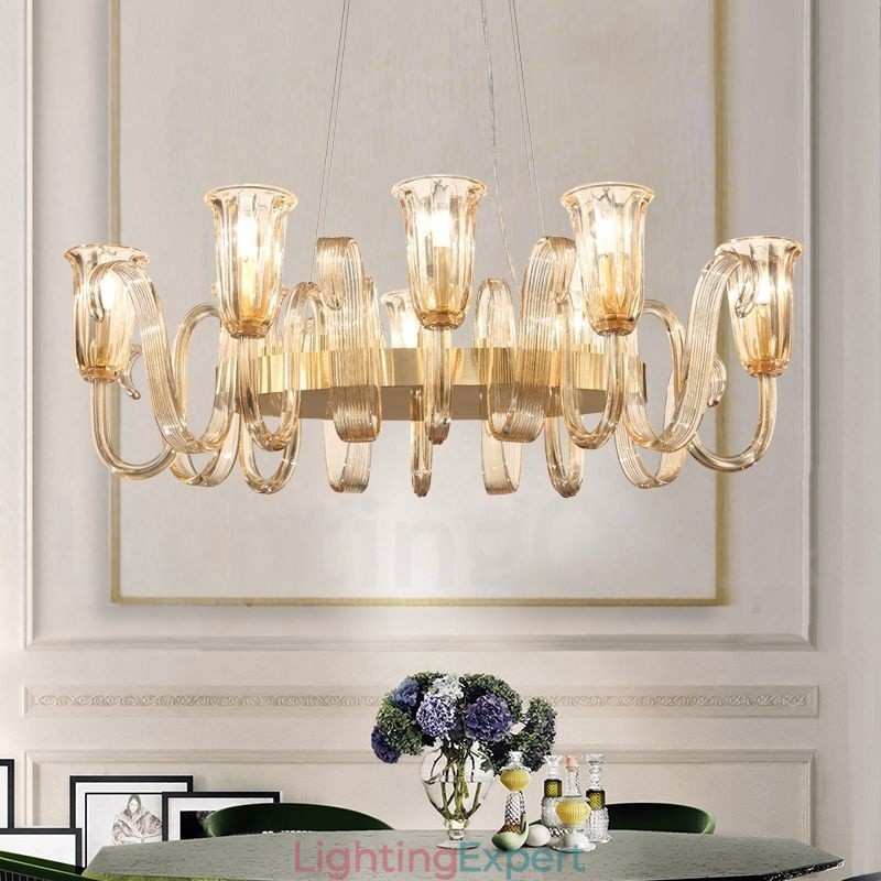 8 Light Retro Rustic Luxury Aluminum alloy Pendant Lamp Chandelier with Glass Shade