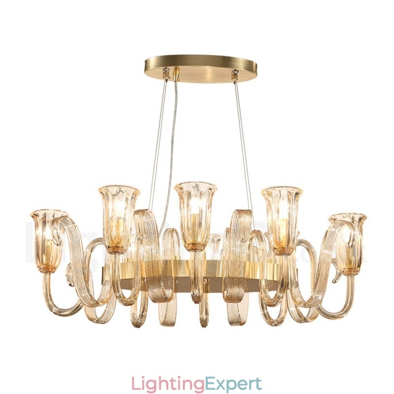 8 Light Retro Rustic Luxury Aluminum alloy Pendant Lamp Chandelier with Glass Shade