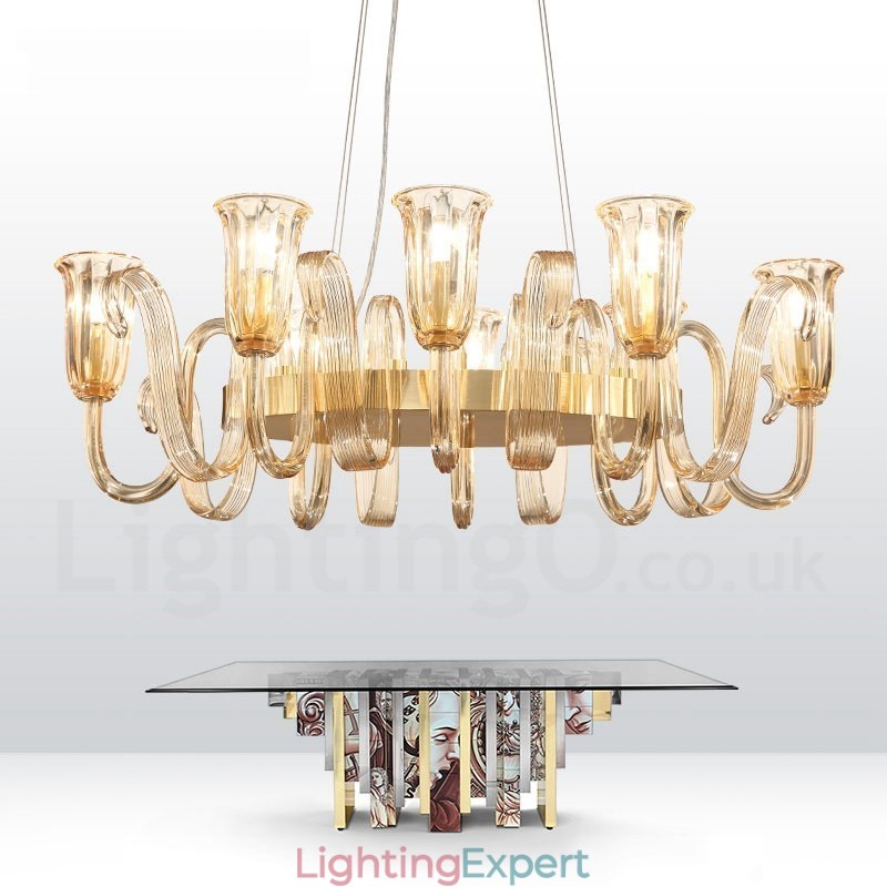 8 Light Retro Rustic Luxury Aluminum alloy Pendant Lamp Chandelier with Glass Shade