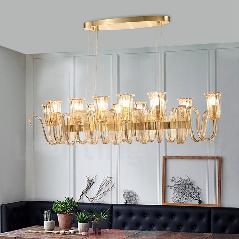 12 Light Retro Rustic Luxury Aluminum alloy Pendant Lamp Chandelier with Glass Shade