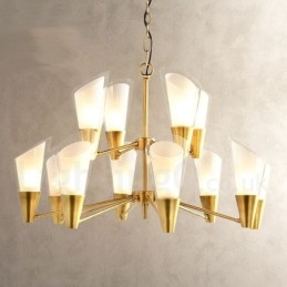 12 Light Retro Rustic Luxury Brass Pendant Lamp Chandelier with Glass Shade