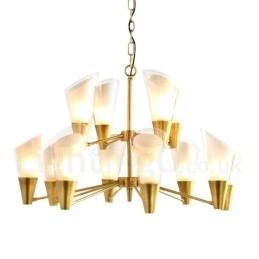 12 Light Retro Rustic Luxury Brass Pendant Lamp Chandelier with Glass Shade