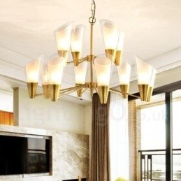 12 Light Retro Rustic Luxury Brass Pendant Lamp Chandelier with Glass Shade