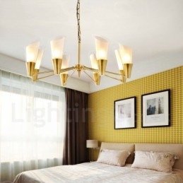 8 Light Retro Rustic Luxury Brass Pendant Lamp Chandelier with Glass Shade
