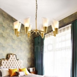 8 Light Retro Rustic Luxury Brass Pendant Lamp Chandelier with Glass Shade