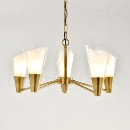 5 Light Retro Rustic Luxury Brass Pendant Lamp Chandelier with Glass Shade