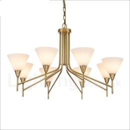 8 Light Retro Rustic Luxury Brass Pendant Lamp Chandelier with Glass Shade