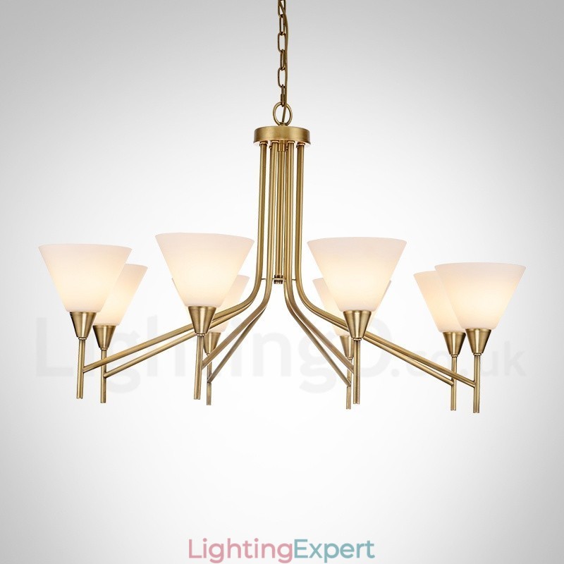 8 Light Retro Rustic Luxury Brass Pendant Lamp Chandelier with Glass Shade