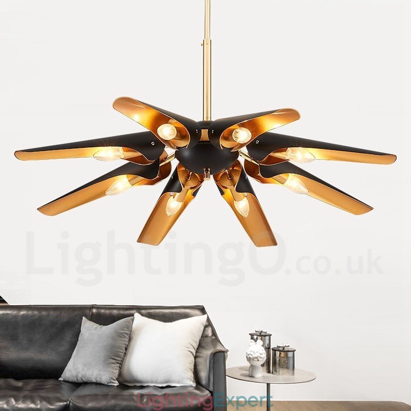 8 Light Retro Rustic Luxury Aluminum alloy Pendant Lamp Chandelier with Aluminum alloy Shade