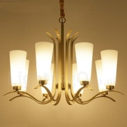 8 Light Retro Rustic Luxury Brass Pendant Lamp Chandelier with Glass Shade