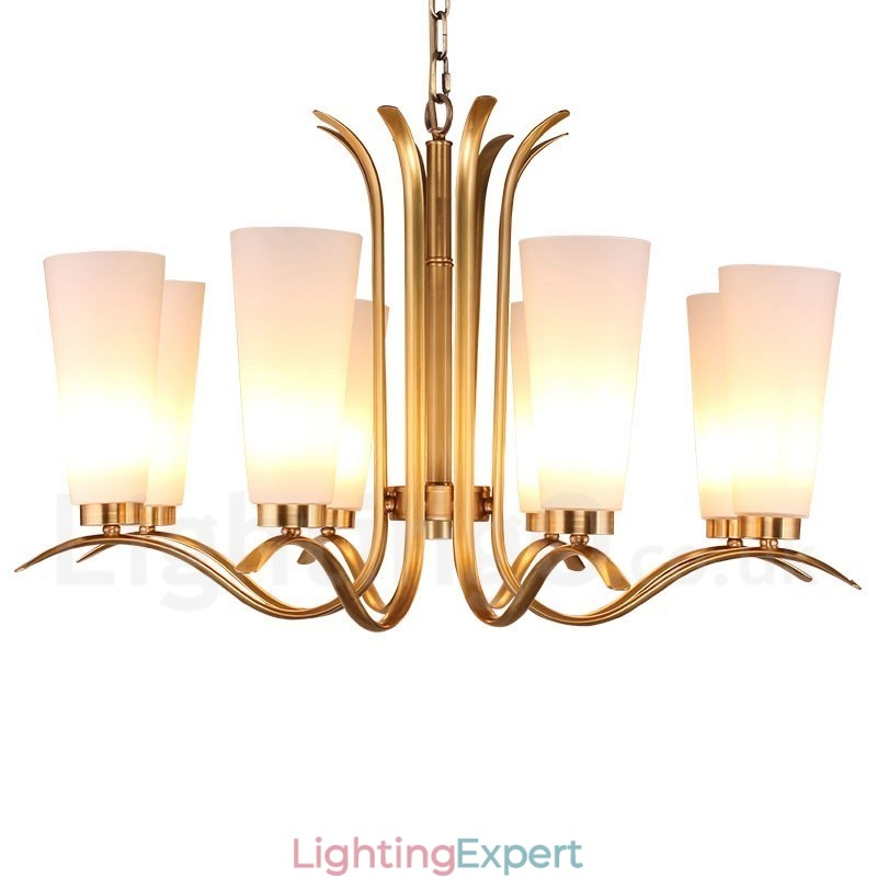 8 Light Retro Rustic Luxury Brass Pendant Lamp Chandelier with Glass Shade
