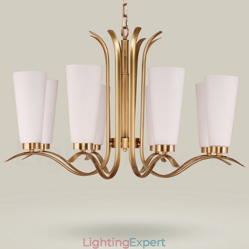 8 Light Retro Rustic Luxury Brass Pendant Lamp Chandelier with Glass Shade