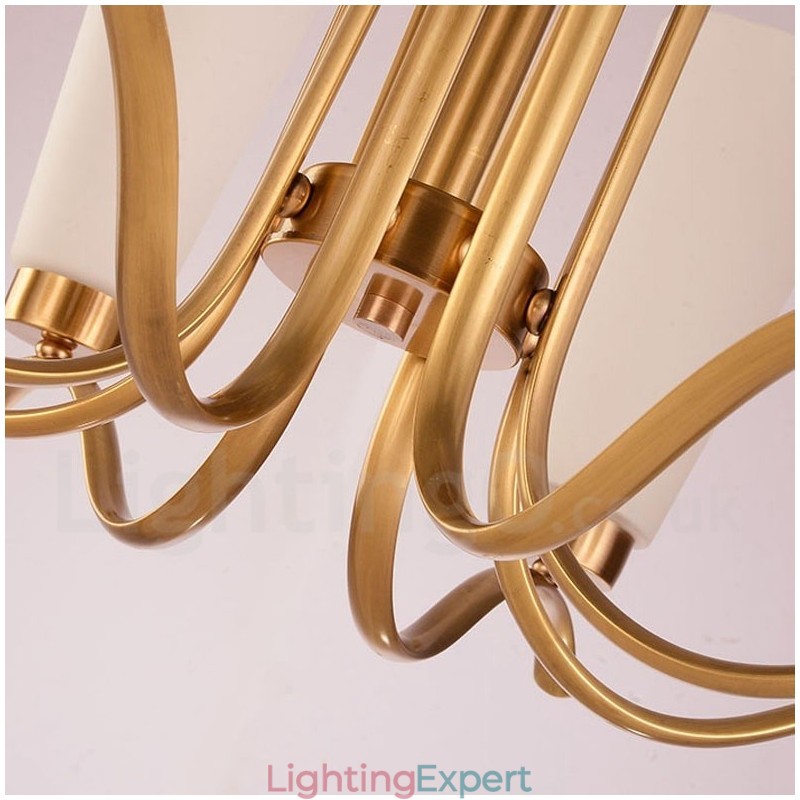 8 Light Retro Rustic Luxury Brass Pendant Lamp Chandelier with Glass Shade