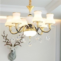 6 Light Retro Rustic Luxury Crystal Pendant Lamp Chandelier with Glass Shade