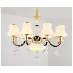 8 Light Retro Rustic Luxury Crystal Pendant Lamp Chandelier with Glass Shade