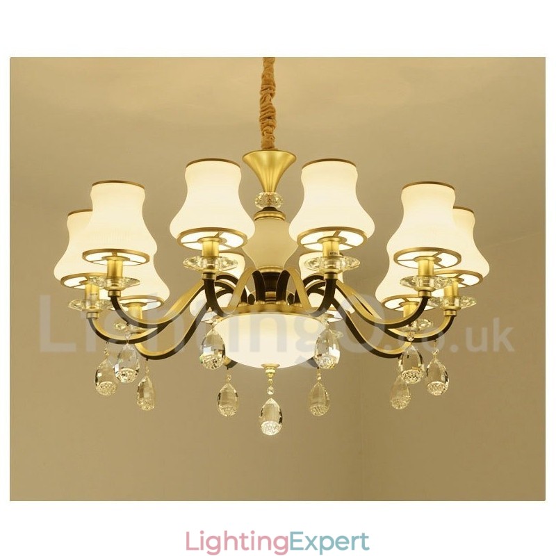 Retro Rustic Luxury Crystal Pendant Lamp Chandelier with Glass Shade