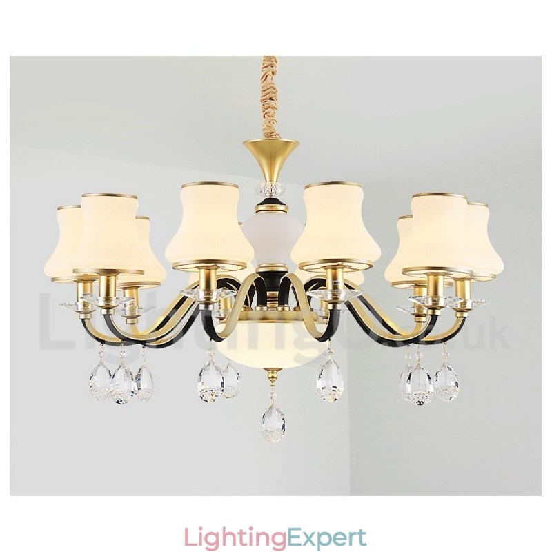 Retro Rustic Luxury Crystal Pendant Lamp Chandelier with Glass Shade